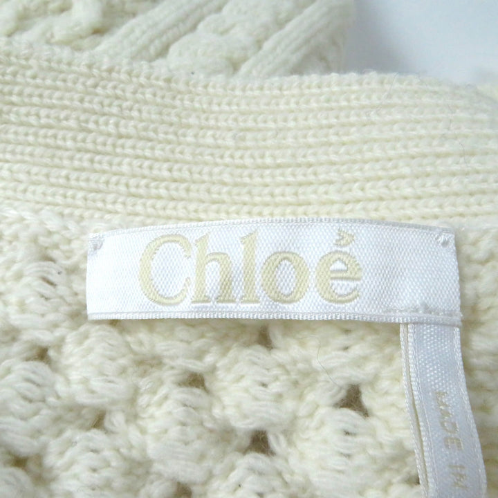 美品★Chloe クロエ 21AW ウール カシミヤ混 ケーブルニット 長袖 カーディガン トップス SNOW WHITE XS イタリア製 正規品 レディース