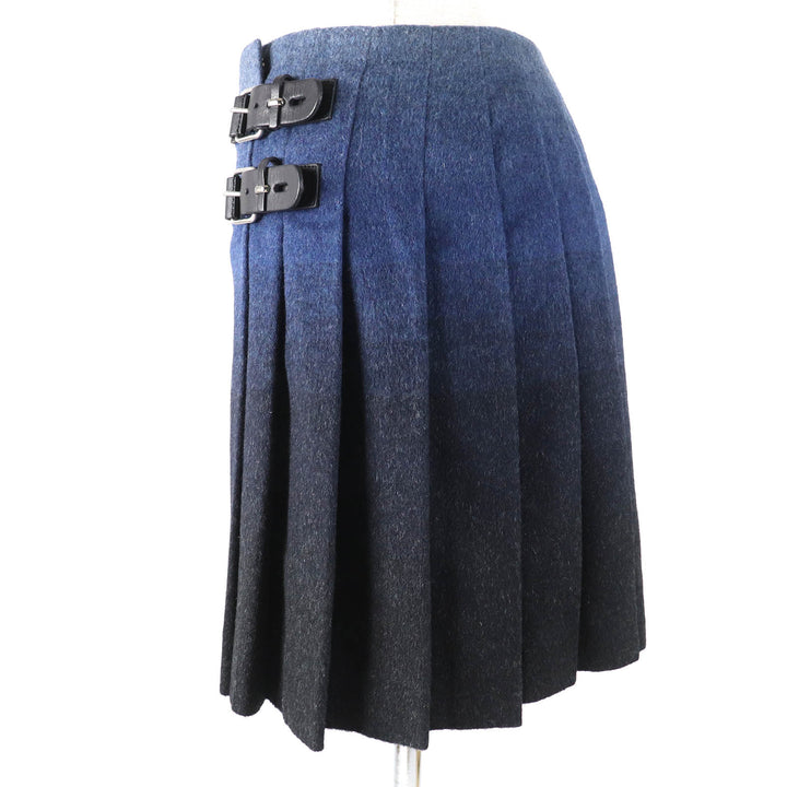 極美品△RED VALENTINO レッドヴァレンティノ ウール レザーベルト付き グラデーションカラー プリーツ ミニ ラップスカート S 正規品