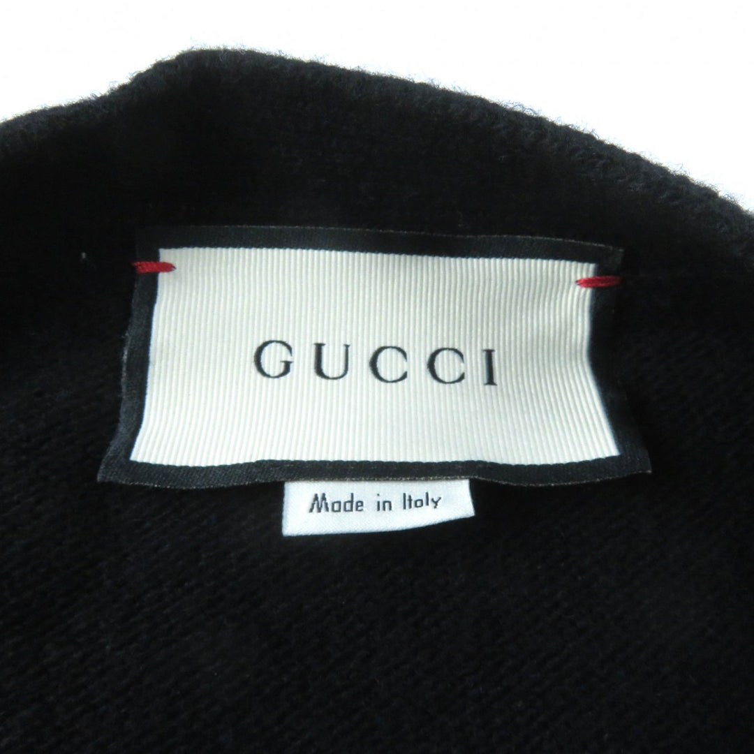 美品★GUCCI グッチ 526719 ウール カシミヤ混 コサージュ・ロゴボタン付 Vネック 長袖 カーディガン ブラック L 伊製 正規品 レディース