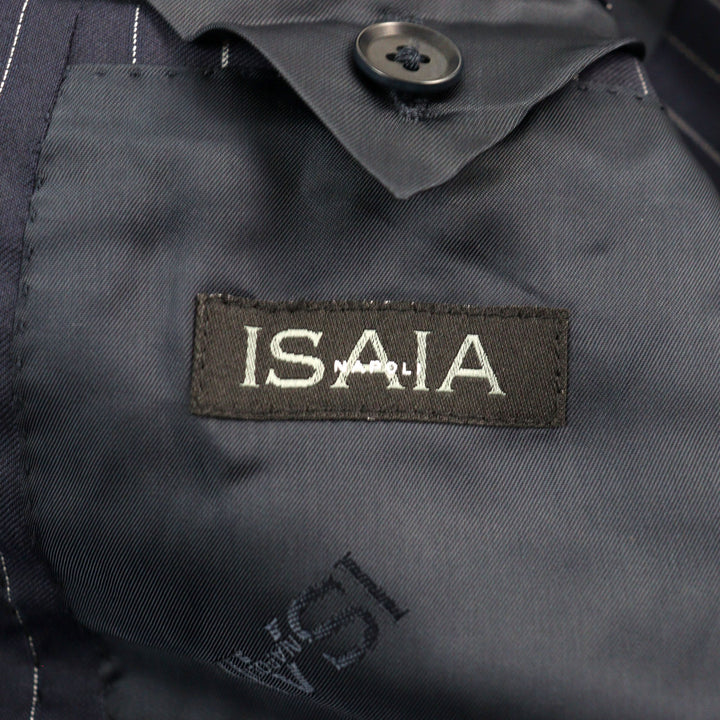 美品○ISAIA イザイア ウール100% Super 120s生地使用 ストライプ柄 シングル スーツ ネイビー 42 イタリア製 正規品 メンズおすすめ