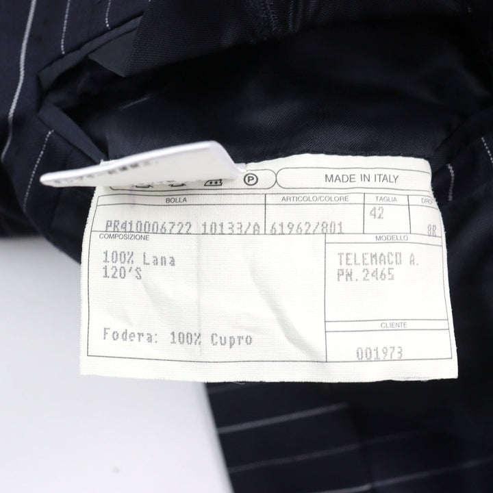 美品○ISAIA イザイア ウール100% Super 120s生地使用 ストライプ柄 シングル スーツ ネイビー 42 イタリア製 正規品 メンズおすすめ