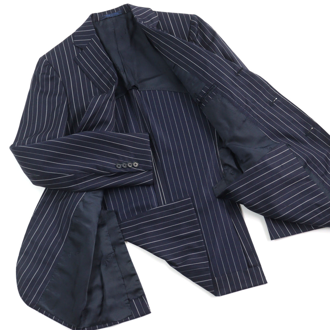 美品○ISAIA イザイア ウール100% Super 120s生地使用 ストライプ柄 シングル スーツ ネイビー 42 イタリア製 正規品 メンズおすすめ
