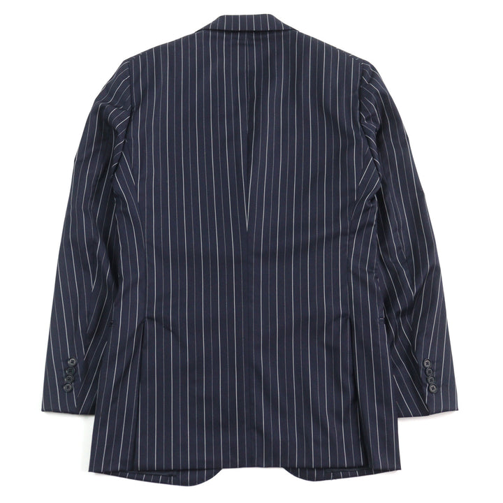 美品○ISAIA イザイア ウール100% Super 120s生地使用 ストライプ柄 シングル スーツ ネイビー 42 イタリア製 正規品 メンズおすすめ
