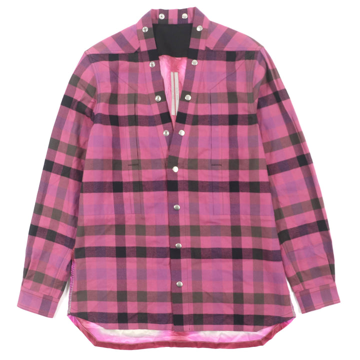 極美▼リックオウエンス 23SS RP01C5242 FOGPOCKET LARRY SHIRT チェック柄 Vネック ロングスリーブ 長袖シャツ 40 正規品 ユニセックス