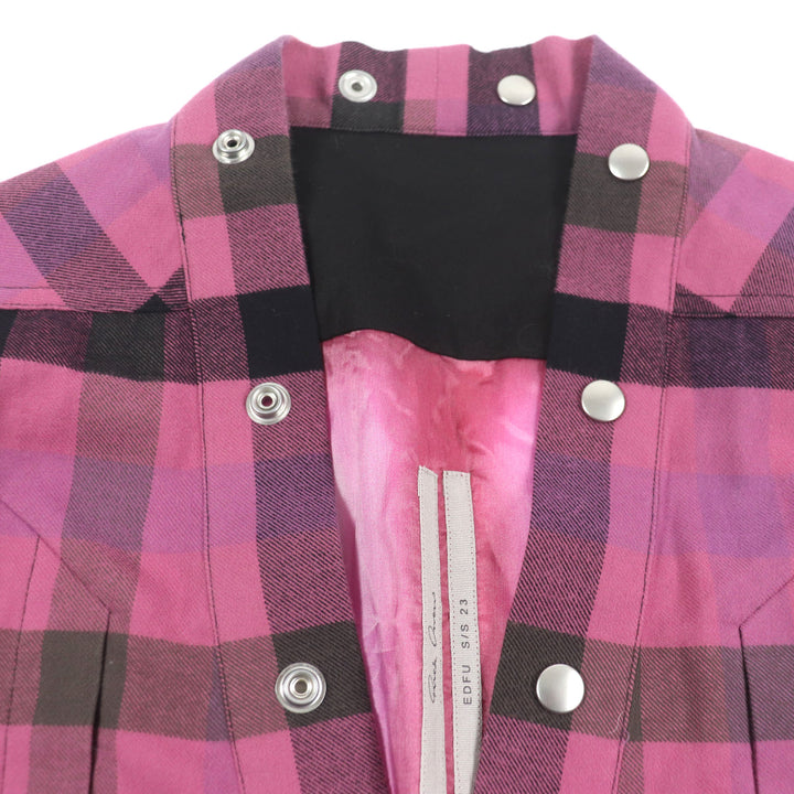極美▼リックオウエンス 23SS RP01C5242 FOGPOCKET LARRY SHIRT チェック柄 Vネック ロングスリーブ 長袖シャツ 40 正規品 ユニセックス