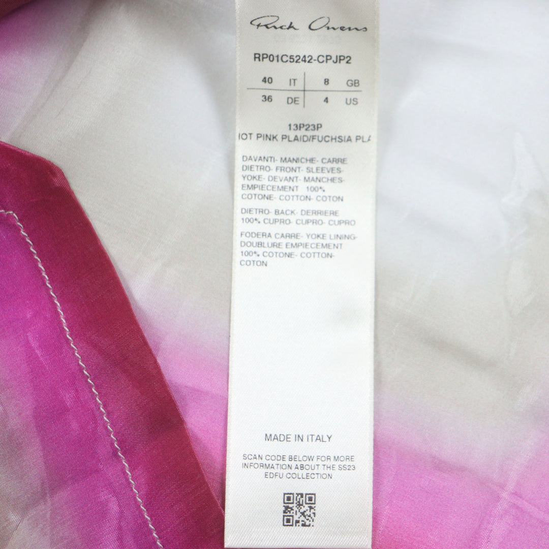 極美▼リックオウエンス 23SS RP01C5242 FOGPOCKET LARRY SHIRT チェック柄 Vネック ロングスリーブ 長袖シャツ 40 正規品 ユニセックス