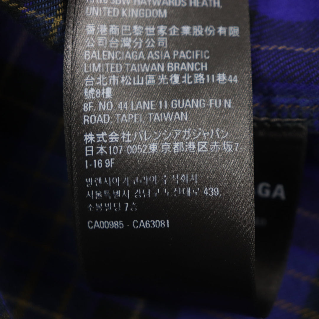 美品▼BALENCIAGA バレンシアガ 21AW 698227 B AUTHENTIC PATCHED チェック柄 ダメージ加工 ロングスリーブ 長袖Tシャツ L 正規品 メンズ