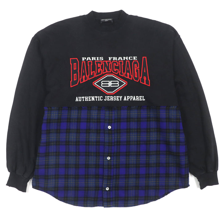 美品▼BALENCIAGA バレンシアガ 21AW 698227 B AUTHENTIC PATCHED チェック柄 ダメージ加工 ロングスリーブ 長袖Tシャツ L 正規品 メンズ