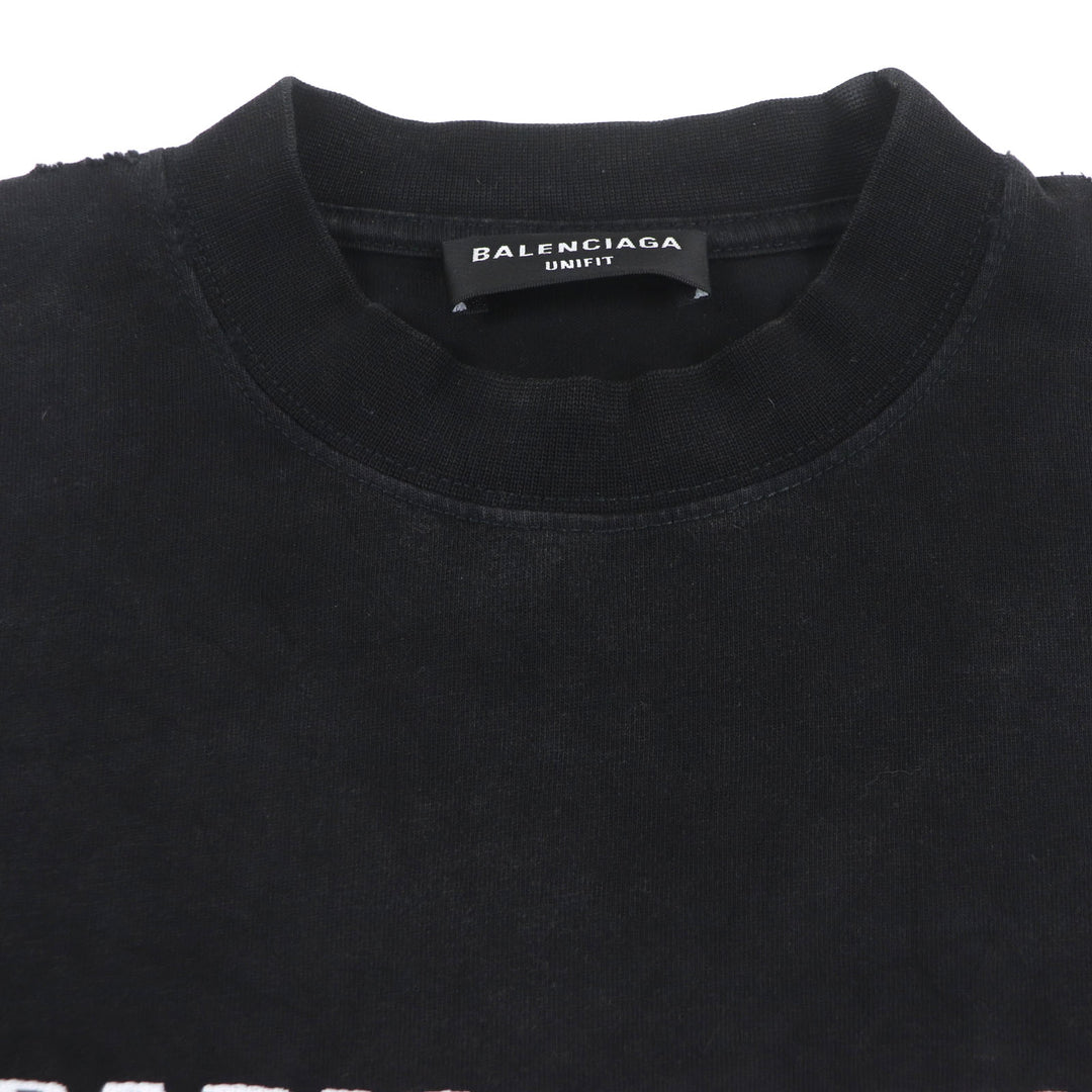 美品▼BALENCIAGA バレンシアガ 21AW 698227 B AUTHENTIC PATCHED チェック柄 ダメージ加工 ロングスリーブ 長袖Tシャツ L 正規品 メンズ