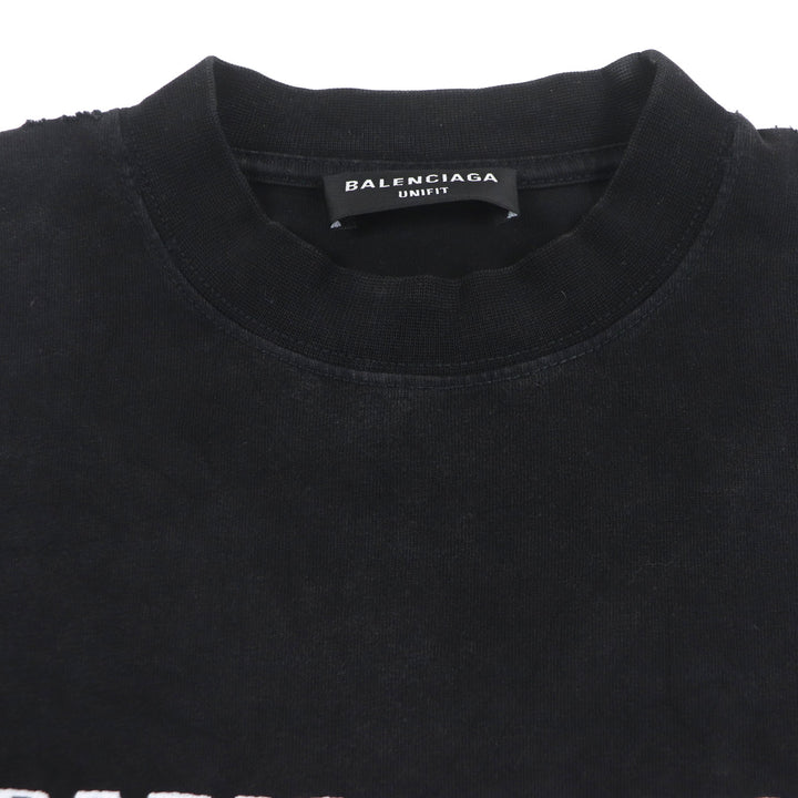 美品▼BALENCIAGA バレンシアガ 21AW 698227 B AUTHENTIC PATCHED チェック柄 ダメージ加工 ロングスリーブ 長袖Tシャツ L 正規品 メンズ