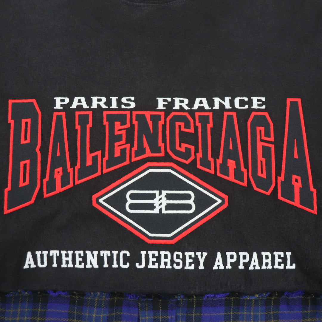 美品▼BALENCIAGA バレンシアガ 21AW 698227 B AUTHENTIC PATCHED チェック柄 ダメージ加工 ロングスリーブ 長袖Tシャツ L 正規品 メンズ