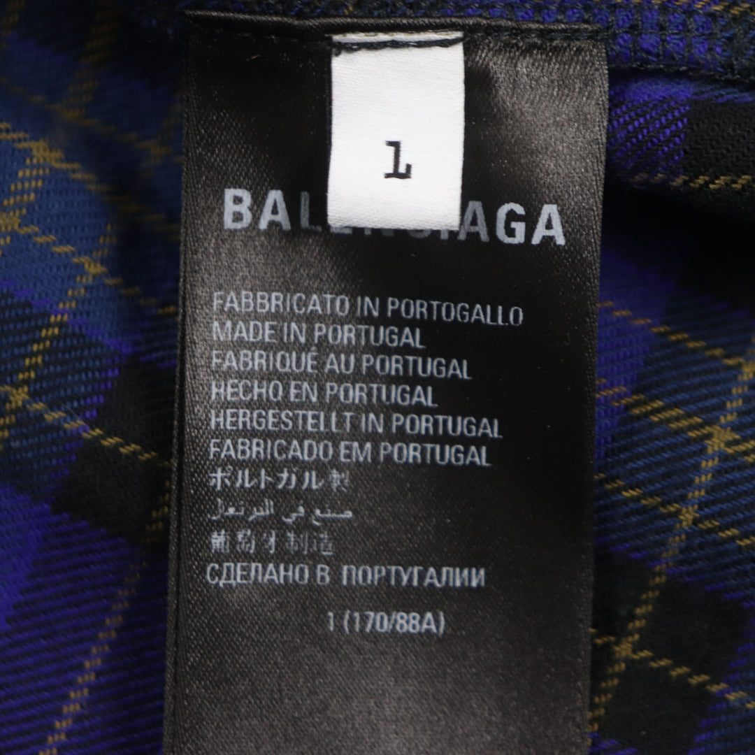 美品▼BALENCIAGA バレンシアガ 21AW 698227 B AUTHENTIC PATCHED チェック柄 ダメージ加工 ロングスリーブ 長袖Tシャツ L 正規品 メンズ