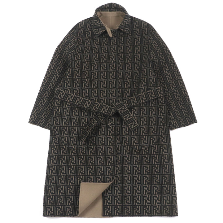 極美品▼FENDI フェンディ 2022年製 FF0667 AL57 ウール シルク ズッカ柄 オーバーサイズ リバーシブル トレンチコート 52 正規品 メンズ
