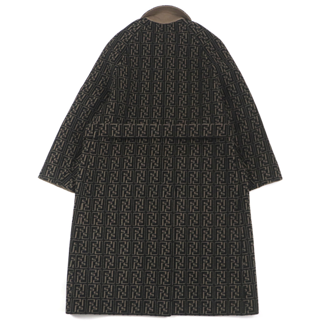 極美品▼FENDI フェンディ 2022年製 FF0667 AL57 ウール シルク ズッカ柄 オーバーサイズ リバーシブル トレンチコート 52 正規品 メンズ