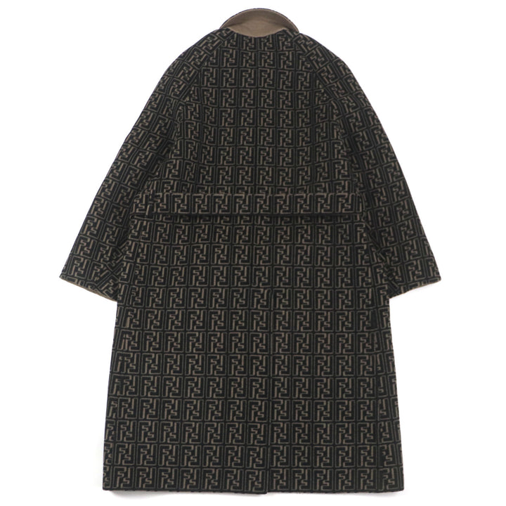 極美品▼FENDI フェンディ 2022年製 FF0667 AL57 ウール シルク ズッカ柄 オーバーサイズ リバーシブル トレンチコート 52 正規品 メンズ
