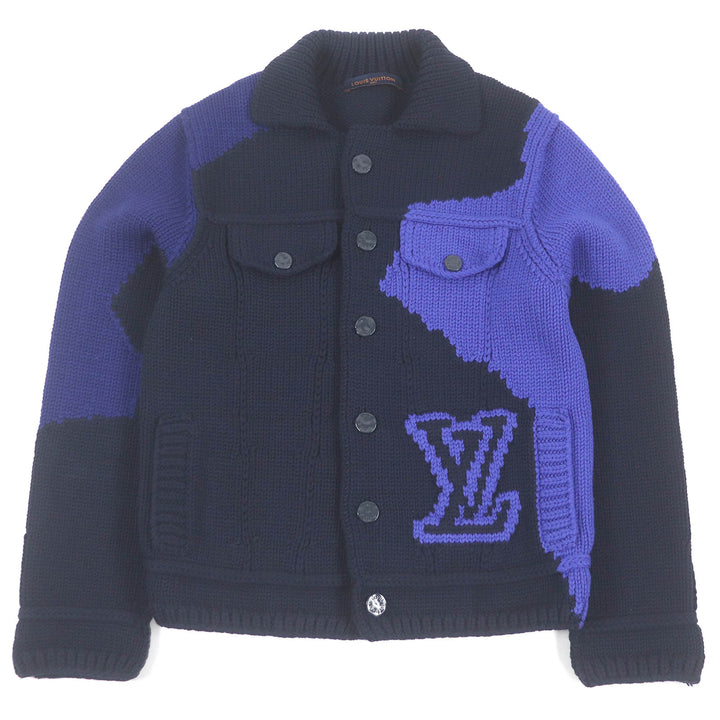 極美品□LOUIS VUITTON ルイヴィトン 20AW ヴァージルアブロー LVロゴ インタルシアボタン ニットジャケット XL イタリア製 正規品