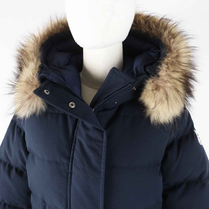 美品◎Pyrenex ピレネックス GRENOBLE グルノーブル ワッペン・ラクーンファー・フード付き ダウンコート ネイビー 34 正規品 レディース