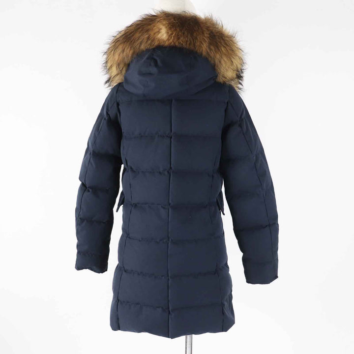 美品◎Pyrenex ピレネックス GRENOBLE グルノーブル ワッペン・ラクーンファー・フード付き ダウンコート ネイビー 34 正規品 レディース