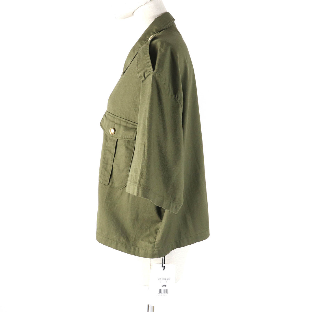 未使用品△CELINE セリーヌ 2C580106K コットン100% トリオンフボタン ミリタリーシャツ 半袖シャツ カーキ 38 日本製 正規品 レディース