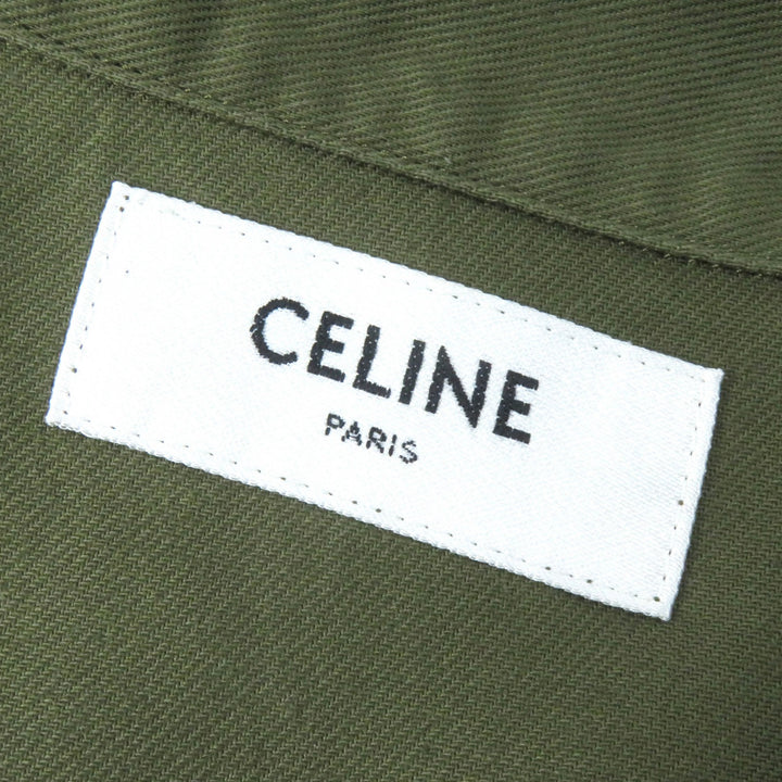 未使用品△CELINE セリーヌ 2C580106K コットン100% トリオンフボタン ミリタリーシャツ 半袖シャツ カーキ 38 日本製 正規品 レディース