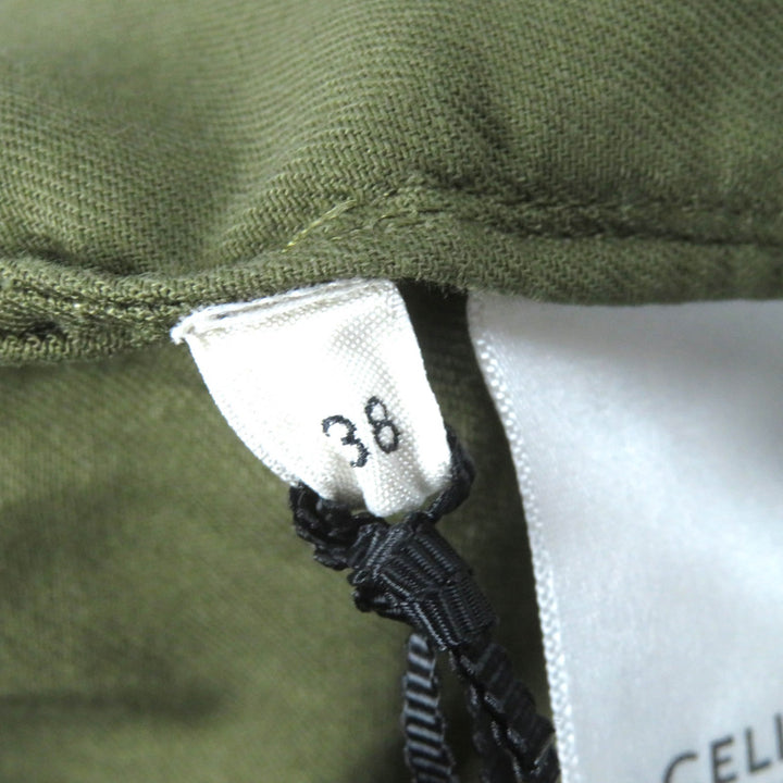 未使用品△CELINE セリーヌ 2C580106K コットン100% トリオンフボタン ミリタリーシャツ 半袖シャツ カーキ 38 日本製 正規品 レディース