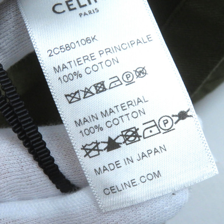 未使用品△CELINE セリーヌ 2C580106K コットン100% トリオンフボタン ミリタリーシャツ 半袖シャツ カーキ 38 日本製 正規品 レディース