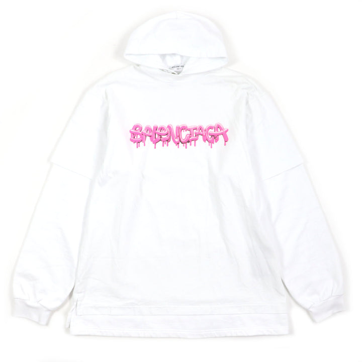 極美品▼BALENCIAGA バレンシアガ 22SS 681029 グラフィックロゴ レイヤードデザイン オーバーサイズ プルオーバー パーカー XS 正規品