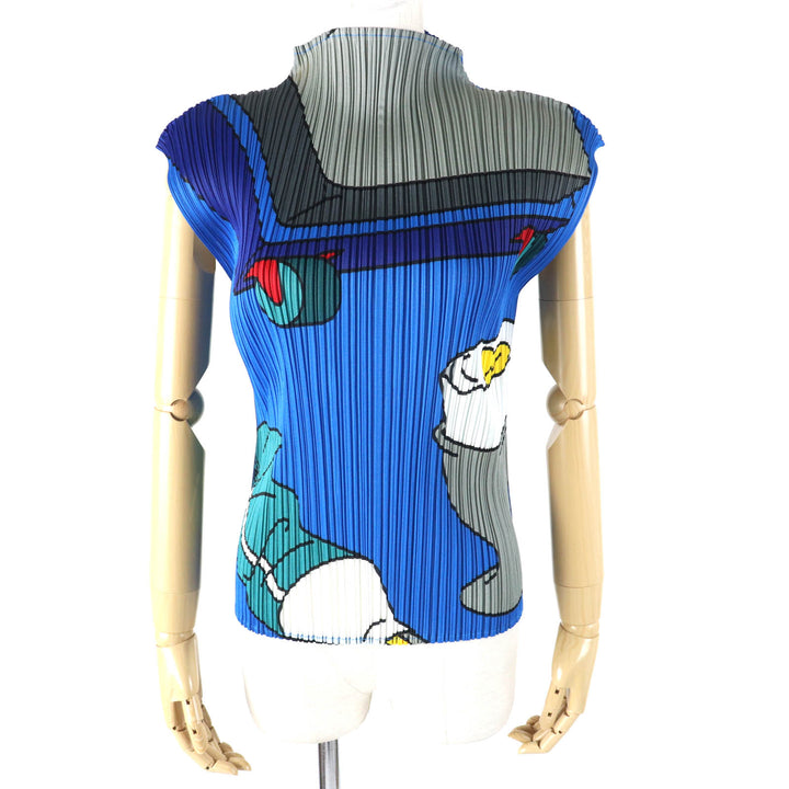 極美品△PLEATS PLEASE プリーツプリーズ イッセイミヤケ PP22-JK932 ステーショナリープリント ノースリーブ カットソー 3 正規品