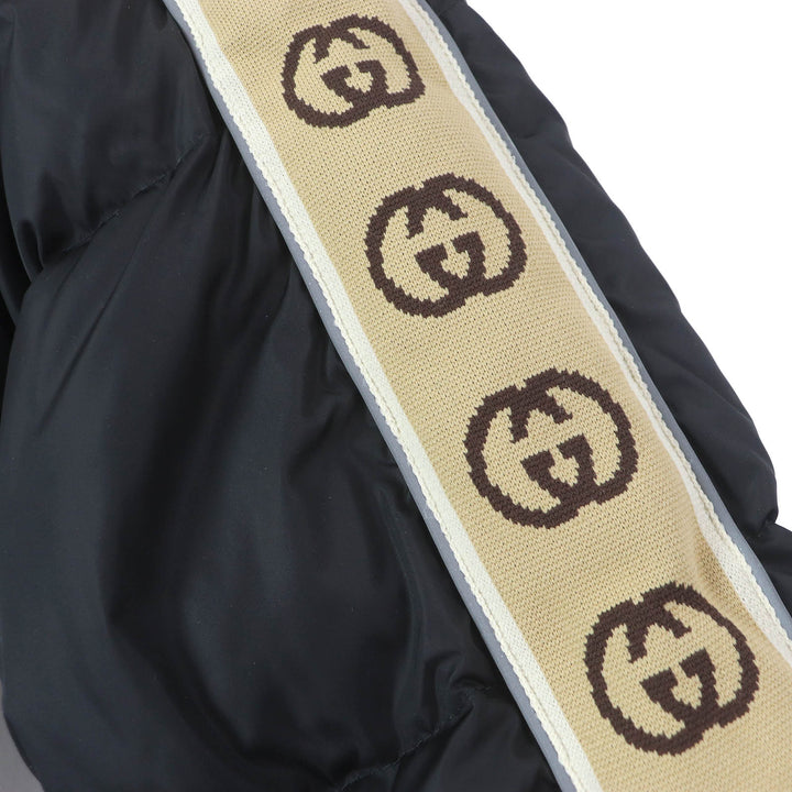 美品□GUCCI グッチ 598725 GGジャガード サイドライン ロゴ総柄 フーデッド ダウンコート ジャケット ブラック 50 イタリア製 正規品