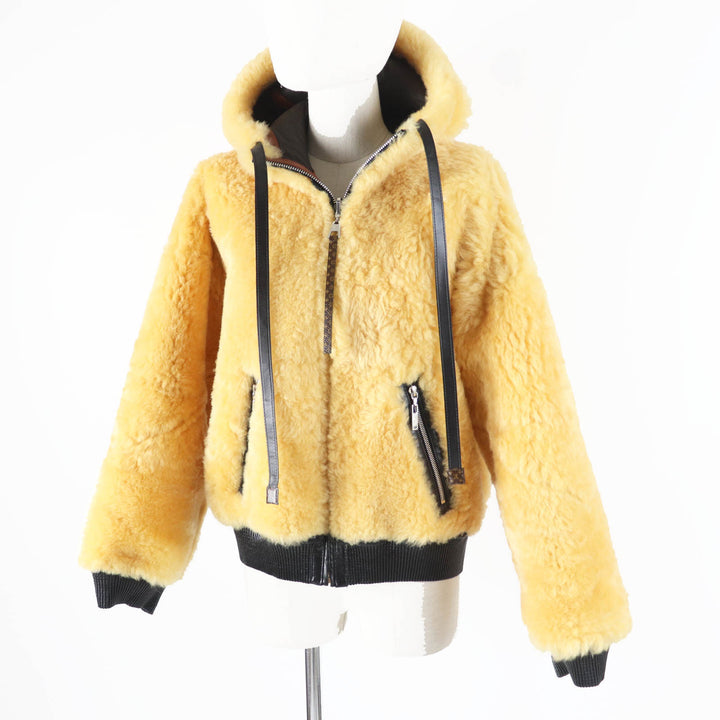 美品◎LOUIS VUITTON ルイヴィトン FJLJ12XKN 羊革 モノグラム リバーシブル ムートンジャケット ダークブラウン 正規品 レディース