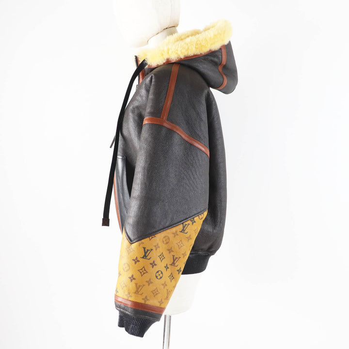 美品◎LOUIS VUITTON ルイヴィトン FJLJ12XKN 羊革 モノグラム リバーシブル ムートンジャケット ダークブラウン 正規品 レディース