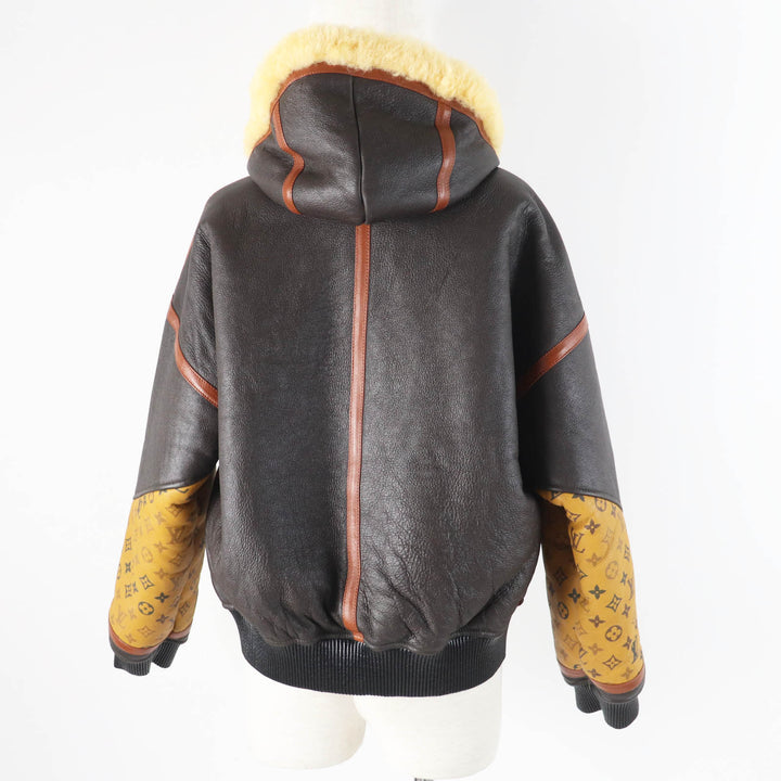美品◎LOUIS VUITTON ルイヴィトン FJLJ12XKN 羊革 モノグラム リバーシブル ムートンジャケット ダークブラウン 正規品 レディース