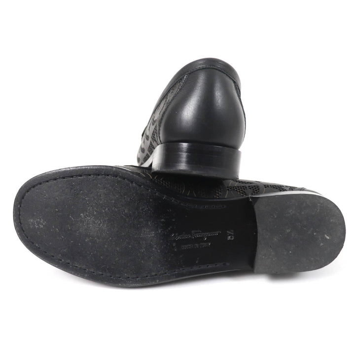 極美品☆Salvatore Ferragamo サルヴァトーレフェラガモ ROLO ガンチーニ金具 ロゴ総柄 レザー ローファー ブラック 5.5 レディース