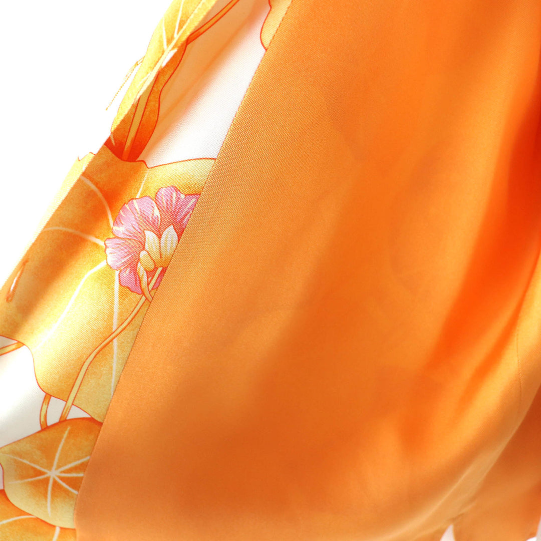 良品△HERMES エルメス ヴィンテージ マルジェラ期 Les Capucines 金蓮花 シルク100％ 長袖シャツ オレンジ系 38 フランス製 レディース