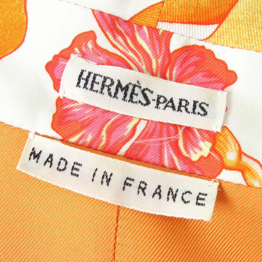 良品△HERMES エルメス ヴィンテージ マルジェラ期 Les Capucines 金蓮花 シルク100％ 長袖シャツ オレンジ系 38 フランス製 レディース