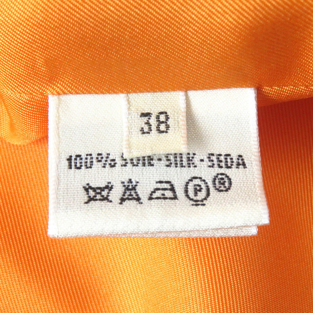 良品△HERMES エルメス ヴィンテージ マルジェラ期 Les Capucines 金蓮花 シルク100％ 長袖シャツ オレンジ系 38 フランス製 レディース