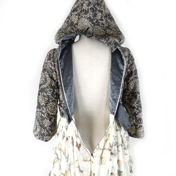 未使用品△DOLCE&amp;GABBANA ドルチェ＆ガッバーナ シルク60% 黒タグ ビジューボタン エンブロイダリー ワンピース 38 正規品 定価1016400円