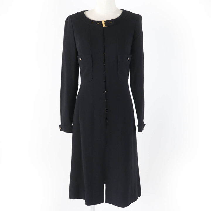 極美品☆CHANEL シャネル ヴィンテージ 96A P08207V04917 ウール100％ ココマークボタン ロゴ金具 長袖 ワンピース ブラック 36 仏製