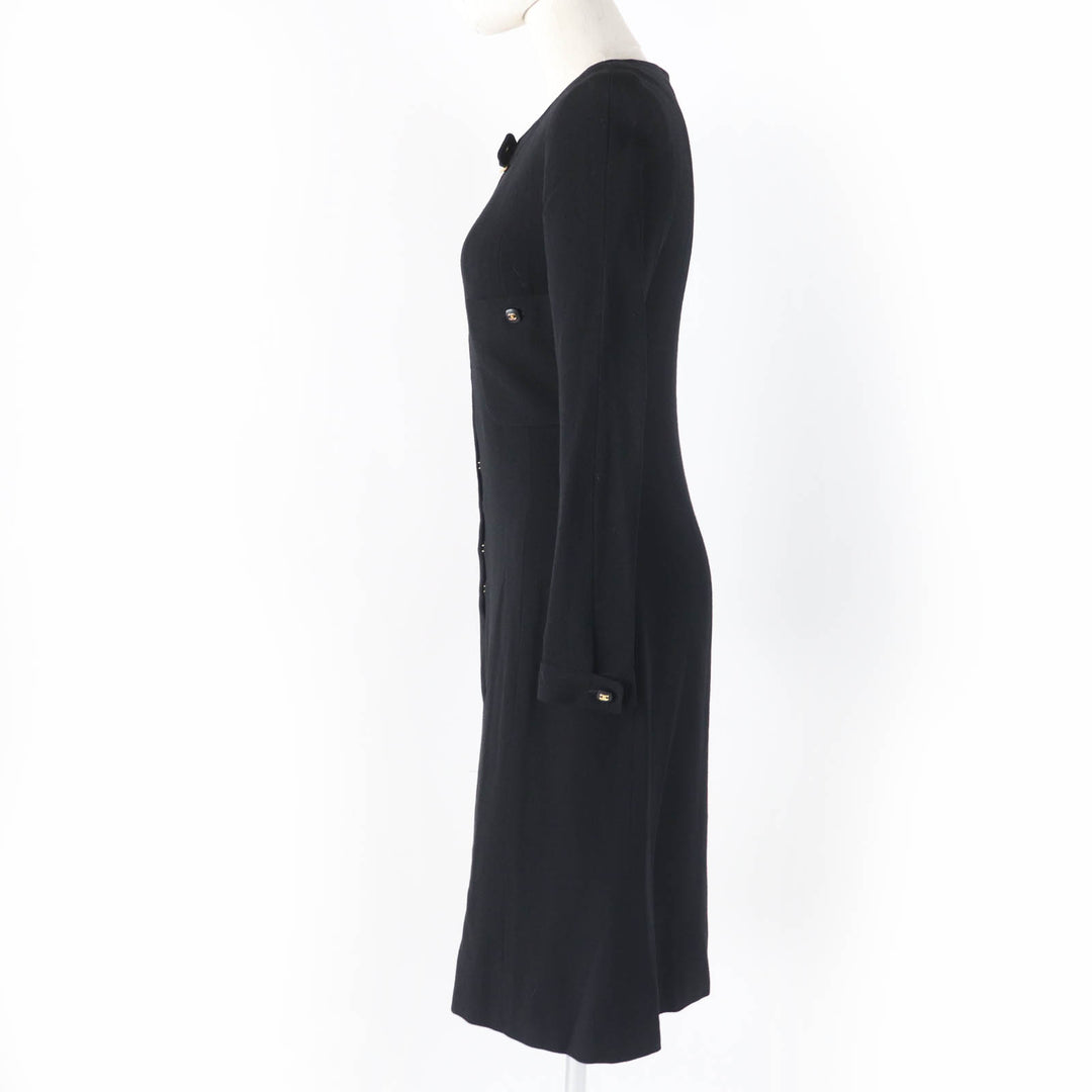 極美品☆CHANEL シャネル ヴィンテージ 96A P08207V04917 ウール100％ ココマークボタン ロゴ金具 長袖 ワンピース ブラック 36 仏製