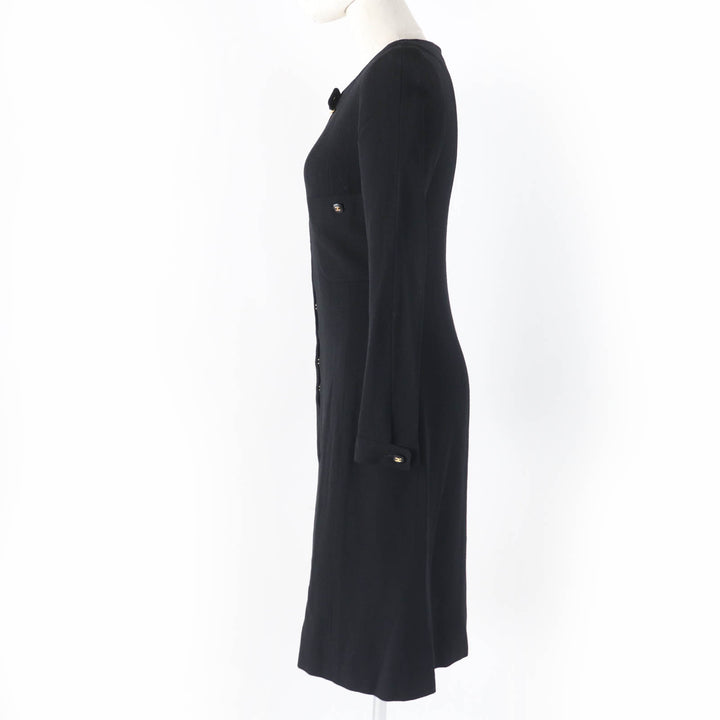 極美品☆CHANEL シャネル ヴィンテージ 96A P08207V04917 ウール100％ ココマークボタン ロゴ金具 長袖 ワンピース ブラック 36 仏製