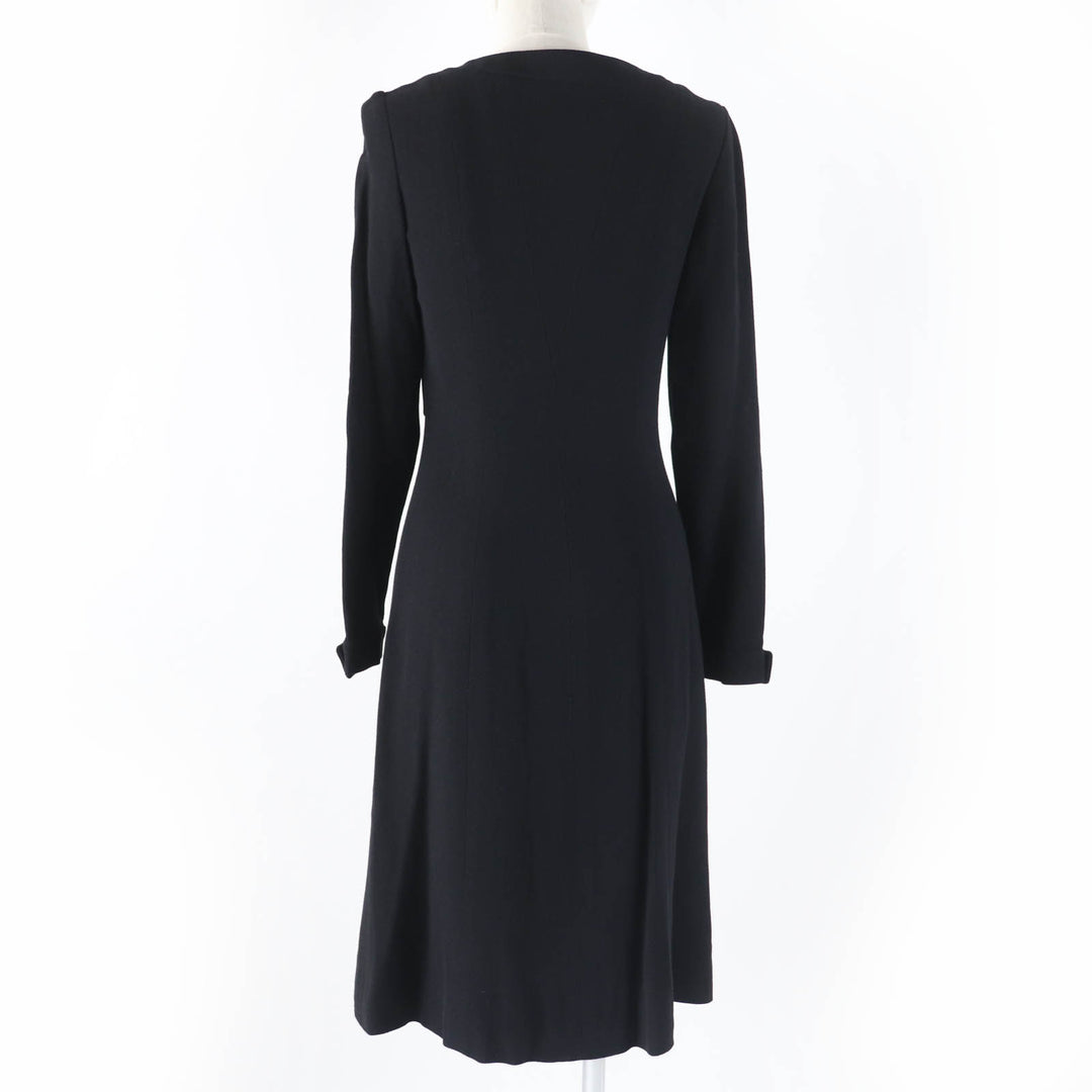 極美品☆CHANEL シャネル ヴィンテージ 96A P08207V04917 ウール100％ ココマークボタン ロゴ金具 長袖 ワンピース ブラック 36 仏製