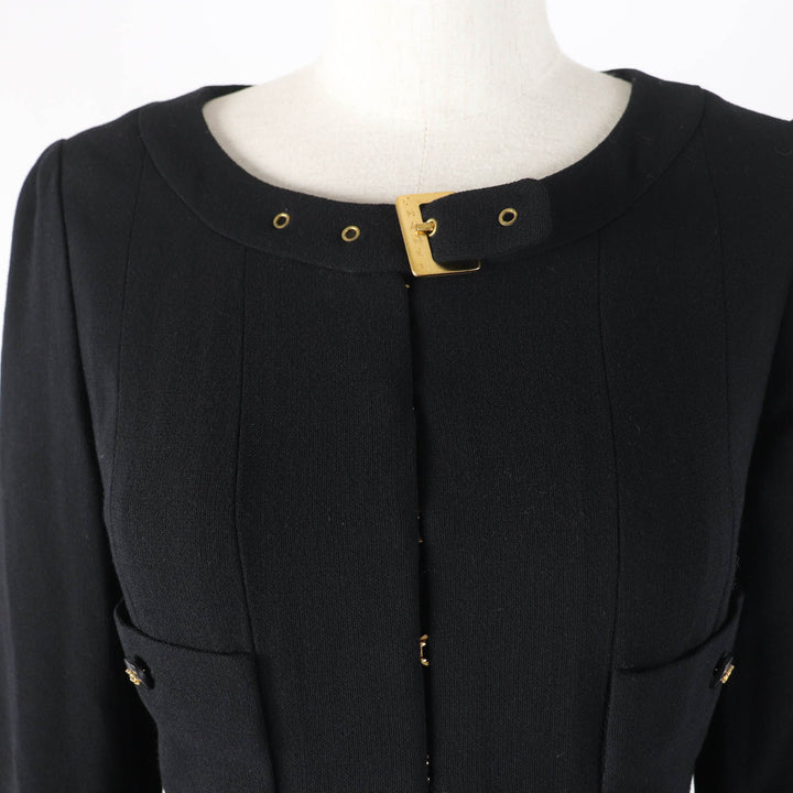 極美品☆CHANEL シャネル ヴィンテージ 96A P08207V04917 ウール100％ ココマークボタン ロゴ金具 長袖 ワンピース ブラック 36 仏製