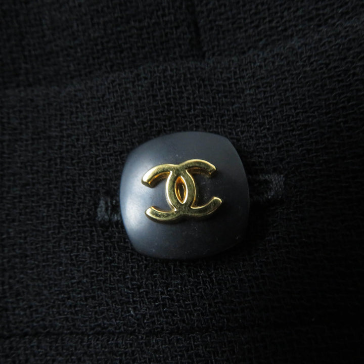 極美品☆CHANEL シャネル ヴィンテージ 96A P08207V04917 ウール100％ ココマークボタン ロゴ金具 長袖 ワンピース ブラック 36 仏製
