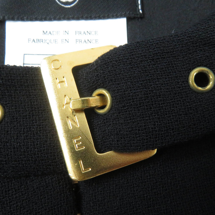 極美品☆CHANEL シャネル ヴィンテージ 96A P08207V04917 ウール100％ ココマークボタン ロゴ金具 長袖 ワンピース ブラック 36 仏製