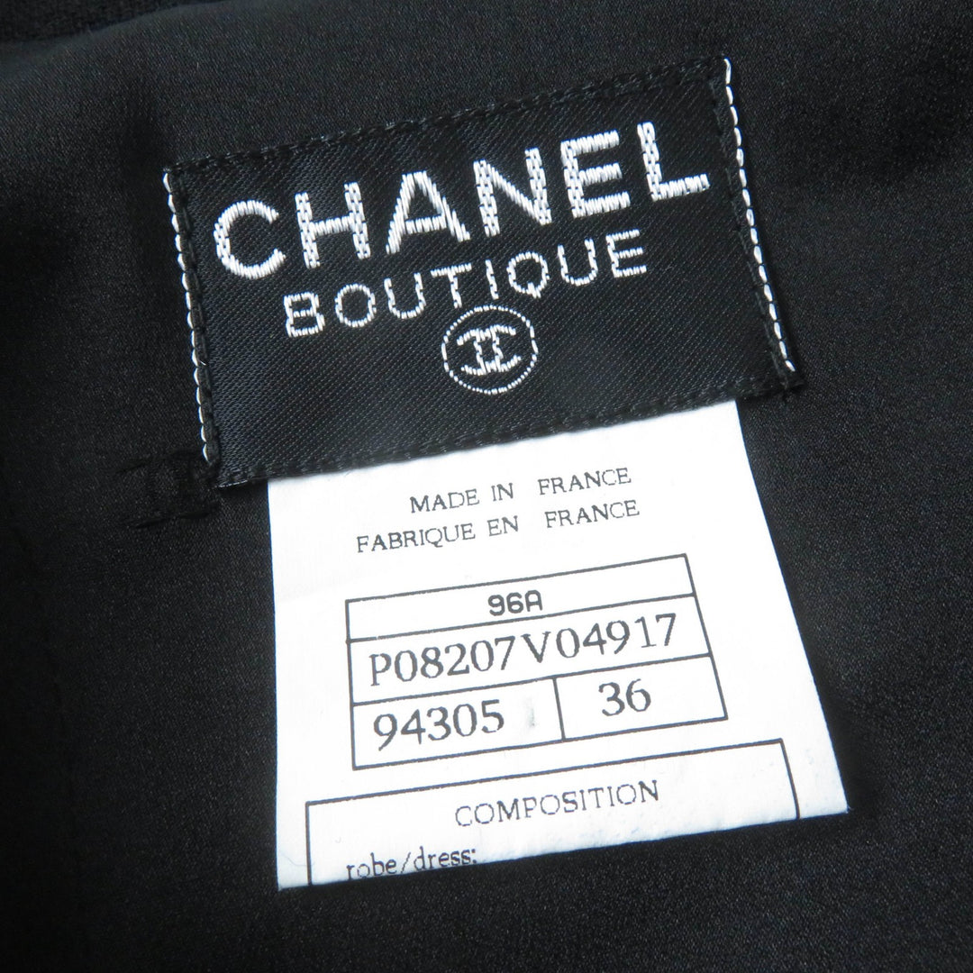 極美品☆CHANEL シャネル ヴィンテージ 96A P08207V04917 ウール100％ ココマークボタン ロゴ金具 長袖 ワンピース ブラック 36 仏製