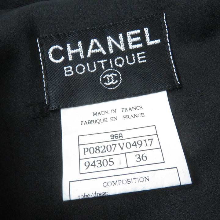極美品☆CHANEL シャネル ヴィンテージ 96A P08207V04917 ウール100％ ココマークボタン ロゴ金具 長袖 ワンピース ブラック 36 仏製