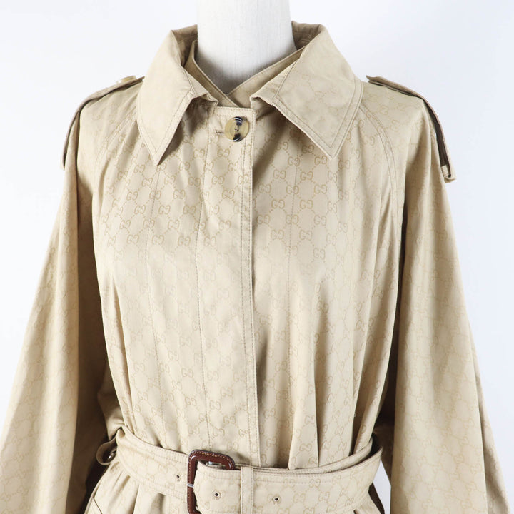 極美品◎GUCCI グッチ 2024年製 771441 GG柄 ベルト付き ワイドスリーブ オーバーシルエット ロング シングルトレンチコート ベージュ 40