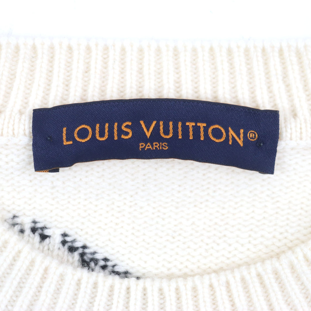 極美品▼LOUIS VUITTON ルイヴィトン 23SS HON63W LVパズル ウール ロゴ金具 クルーネック ジャガードニット セーター M 正規品 メンズ