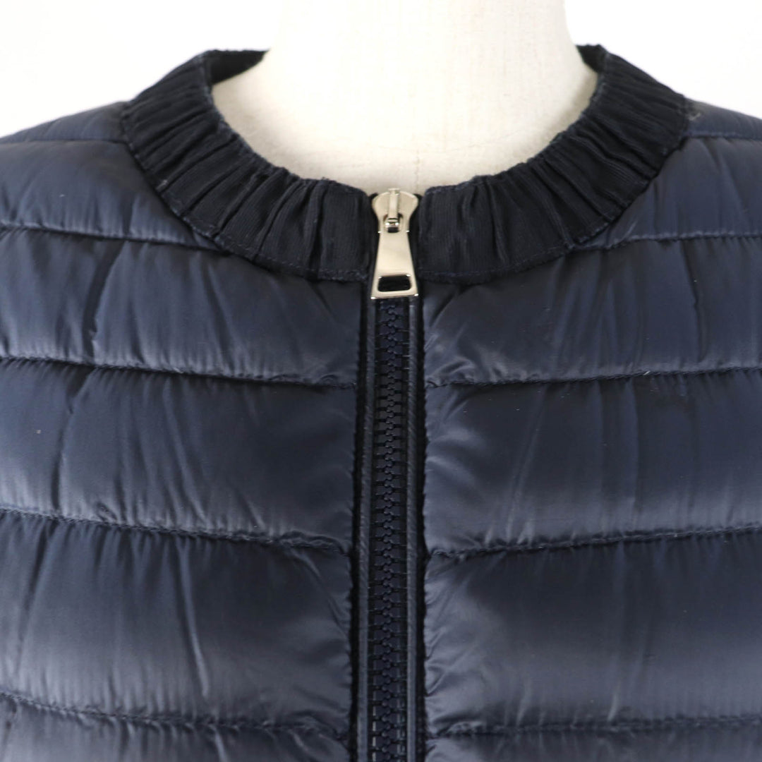 美品☆MONCLER モンクレール HODENITE ZIP UP ライトダウンコート ノーカラー ダウンコート ネイビー 1 レディース