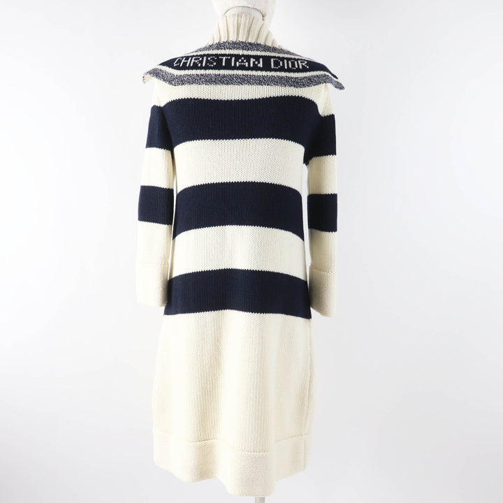 極美品◎Christian Dior クリスチャンディオール 21AW 144M01AM318 カシミヤ混 ロゴトグルボタン セーラーカラー ニットコート 38 正規品